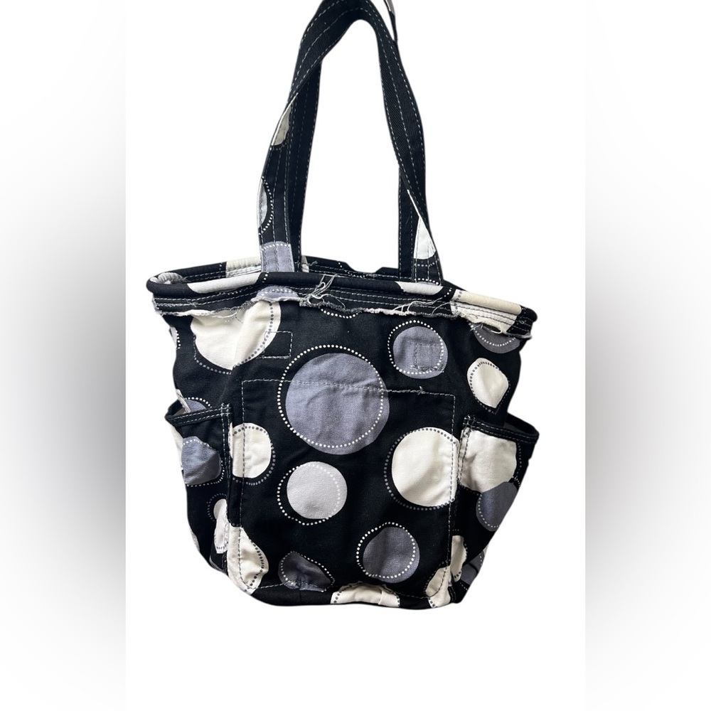 Thirty-One Retro Metro Black & White Polka Dot Canvas Tote/Shoulder Bag w/pocket